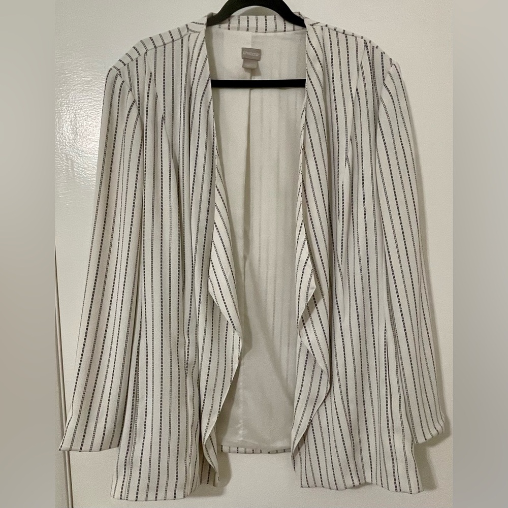 Chico's Elegant Black and White Striped Blazer